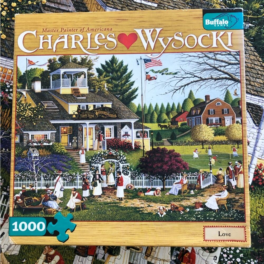 Vintage Charles Wysocki “love” 1000 piece puzzle complete tennis Rhode Island